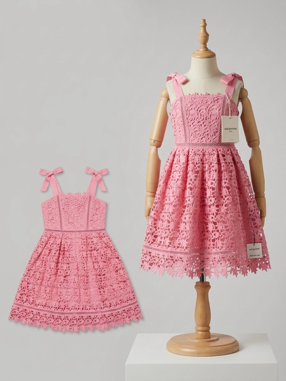 Self-Portrait Girls Pink Lace Bow-Shoulder Party Dress